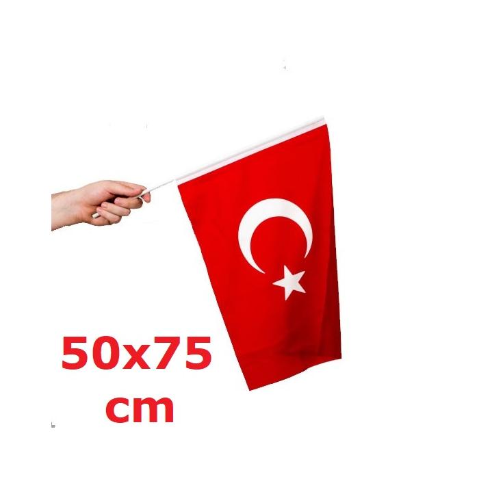 Alpaka Kumaş Sopalı Türk Bayrağı (50x75 cm)
