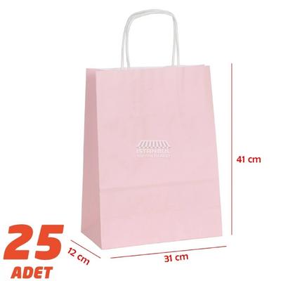 Büküm Saplı Kağıt Çanta Pembe 41 x 31 cm