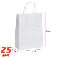 Büküm Saplı Kağıt Çanta Beyaz 41 x 31 cm