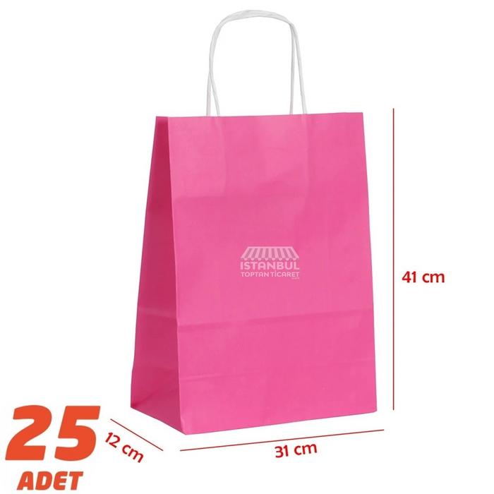 Büküm Saplı Kağıt Çanta Fuşya 41 x 31 cm