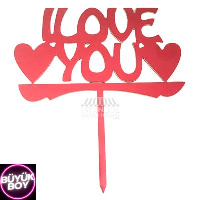 Metalize İ Love You Pasta Süsü Kırmızı