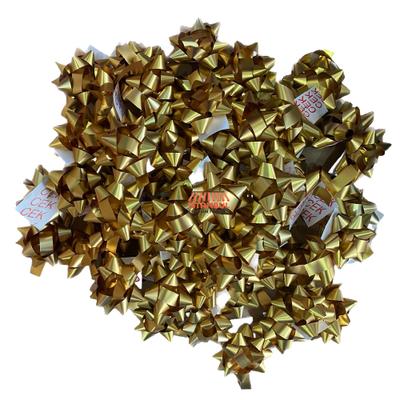 Metalize Yıldız Fiyonk Paket Süsü Yapışkanlı 100 Adet Gold Renk