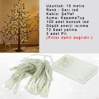 10 metre Boncuk Led Yılbaşı Gün Işığı Sarı Pilli