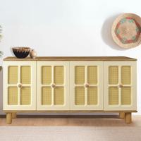 Hasırlı Atlantik Çam Krem Rustik Konsol 4 Kapaklı Doğal Hasır Desenli 160x43.5x80 Cm